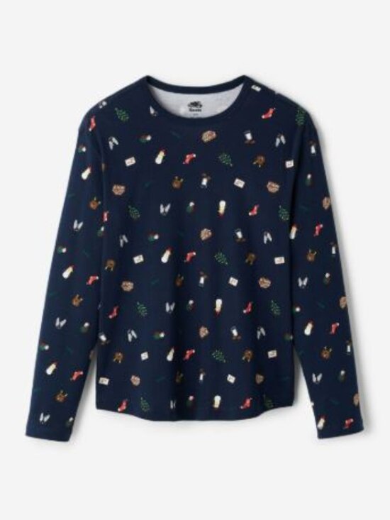 ROOTS Holiday Pajama Top, navy, sz L - Picture 2 of 7